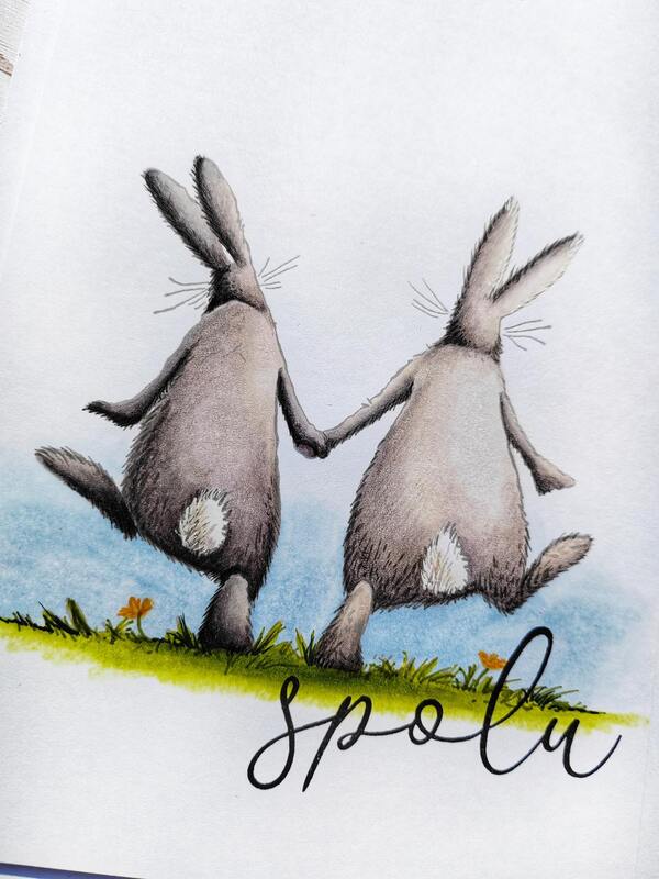 Přání ruční výroba - Zajíčci 2 - 1 ks