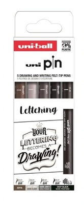Kaligrafické popisovače UNI PIN různobarevné - sada 5 ks