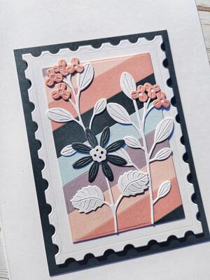 Přání ruční výroba - Pastelové květiny v rámečku - 1 ks