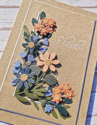 Přání ruční výroba - Pastelové květiny - Craft papír - 1 ks