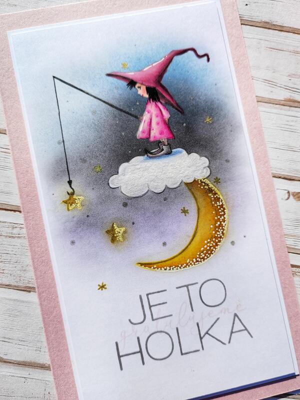 Přání ruční výroba - Malá čarodějka - Je to holka! - 1 ks