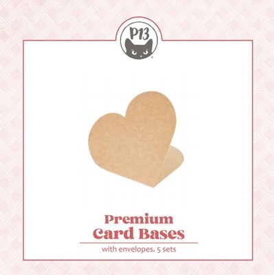 Základy přání s obálkami - tvar srdce; kraft - 5 ks