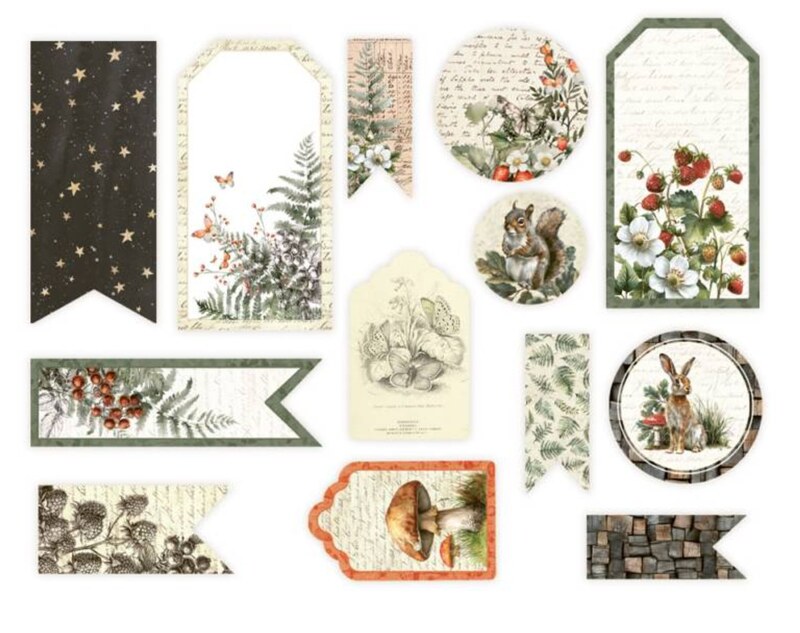 Papírové visačky P13 - Into the Woods - sada 13 ks