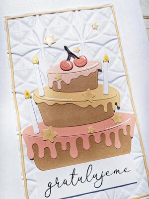 Přání ruční výroba - Dort - gratulujeme - 1 ks