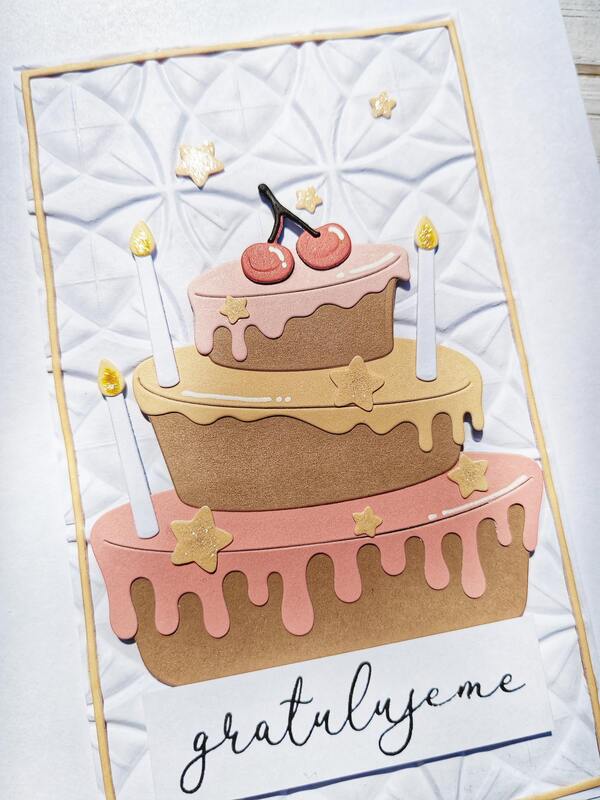 Přání ruční výroba - Dort - gratulujeme - 1 ks