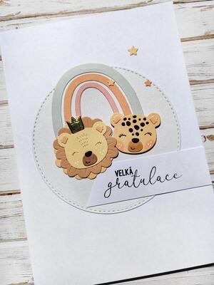 Přání ruční výroba - Lev a tygřík - 1 ks