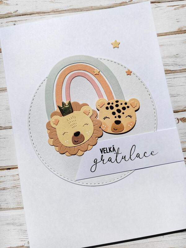 Přání ruční výroba - Lev a tygřík - 1 ks