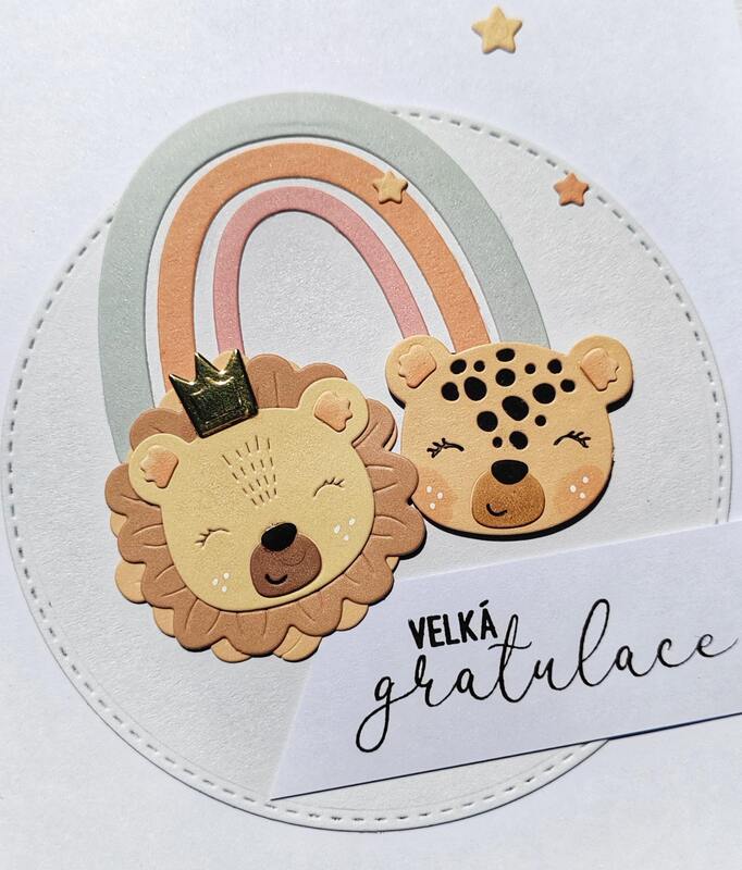 Přání ruční výroba - Lev a tygřík - 1 ks