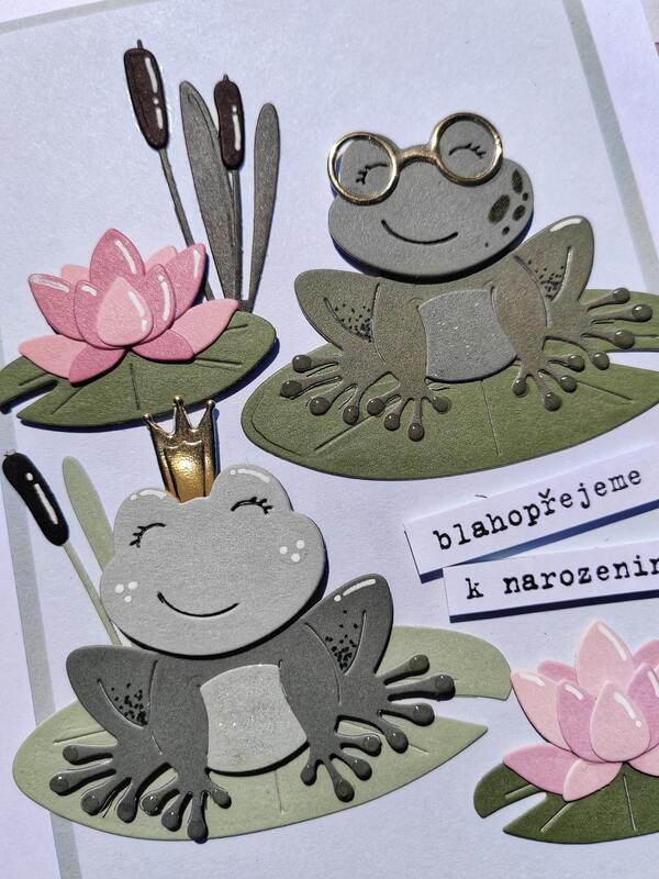 Přání ruční výroba - Žabky - Blahopřejeme k narozeninám - 1 ks