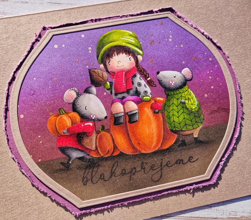 Přání ruční výroba - Holčička s myškami - 1 ks