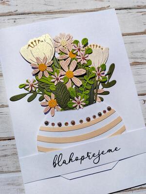 Přání ruční výroba - Květiny ve váze - 1 ks