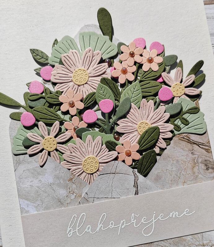 Přání ruční výroba - Květiny v obálce - jemná kvítka - 1 ks