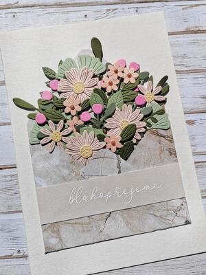 Přání ruční výroba - Květiny v obálce - jemná kvítka - 1 ks