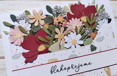 Přání ruční výroba - Květiny v obálce - podzimní barvy - 1 ks