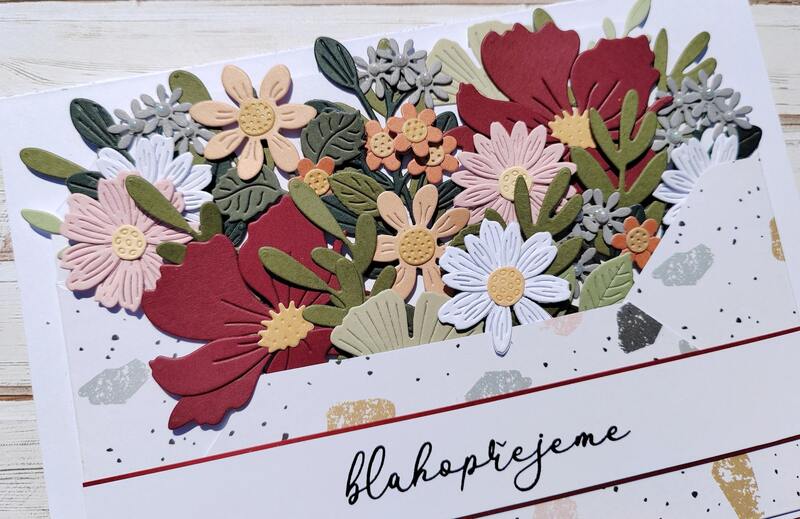 Přání ruční výroba - Květiny v obálce - podzimní barvy - 1 ks