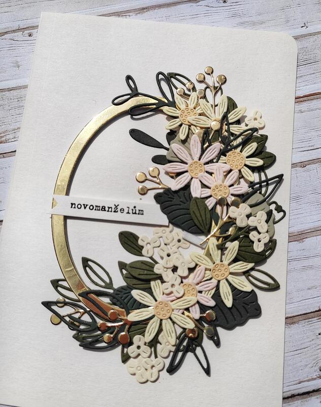 Přání ruční výroba - Novomanželům - pastelová se zlatou - 1 ks