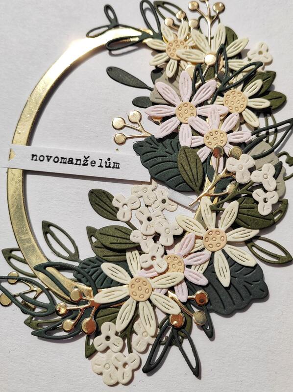 Přání ruční výroba - Novomanželům - pastelová se zlatou - 1 ks