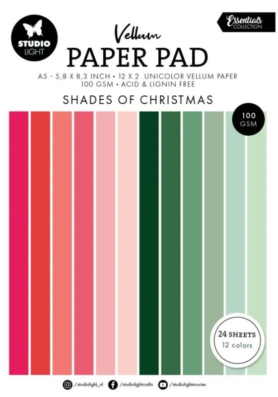 Pergamenové papíry/vellum Studio Light - červené, růžové, zelené - sada 24 ks