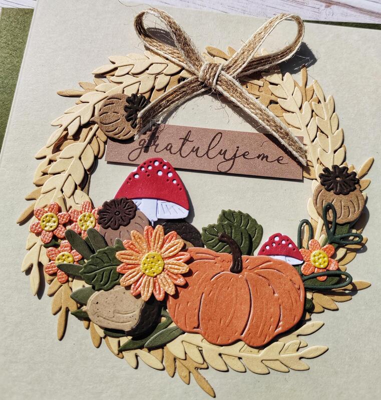 Přání ruční výroba - Podzimní věneček - 1 ks