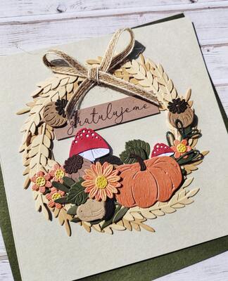 Přání ruční výroba - Podzimní věneček - 1 ks