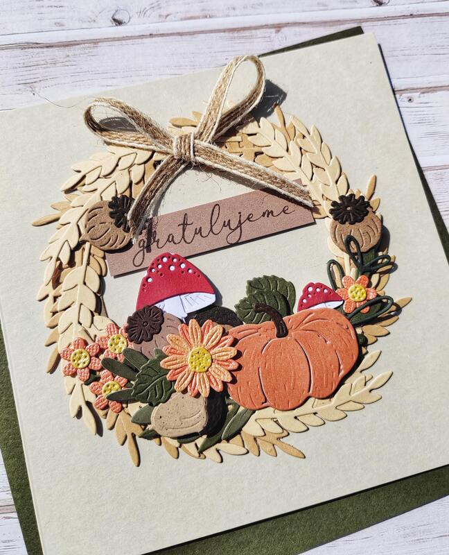 Přání ruční výroba - Podzimní věneček - 1 ks