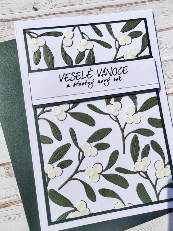 Přání ruční výroba - Jmelí Veselé Vánoce - 1 ks