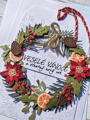 Přání ruční výroba - Věneček s pomeranči - 1 ks