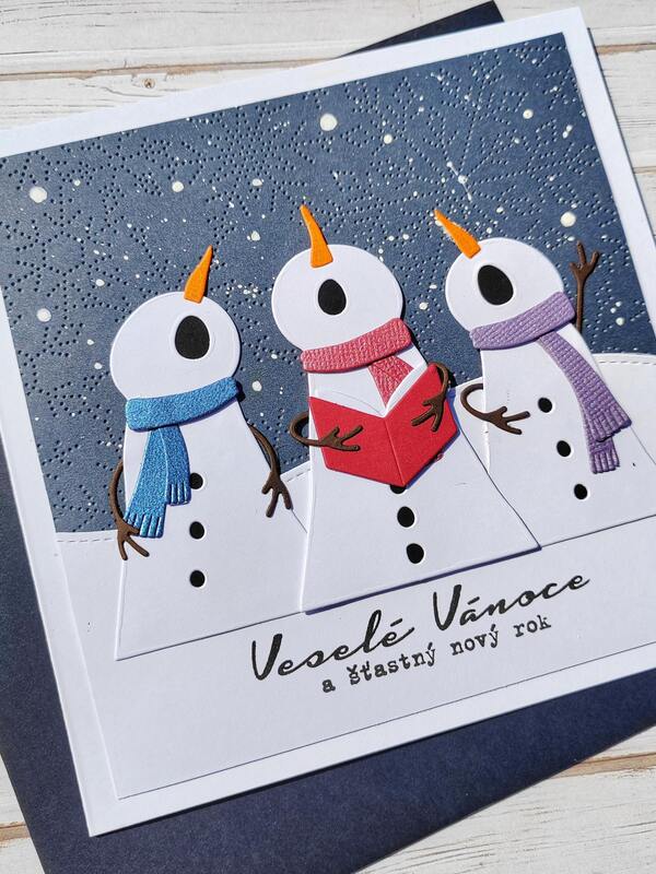 Přání ruční výroba - Sněhuláci zpívají koledy - 1 ks