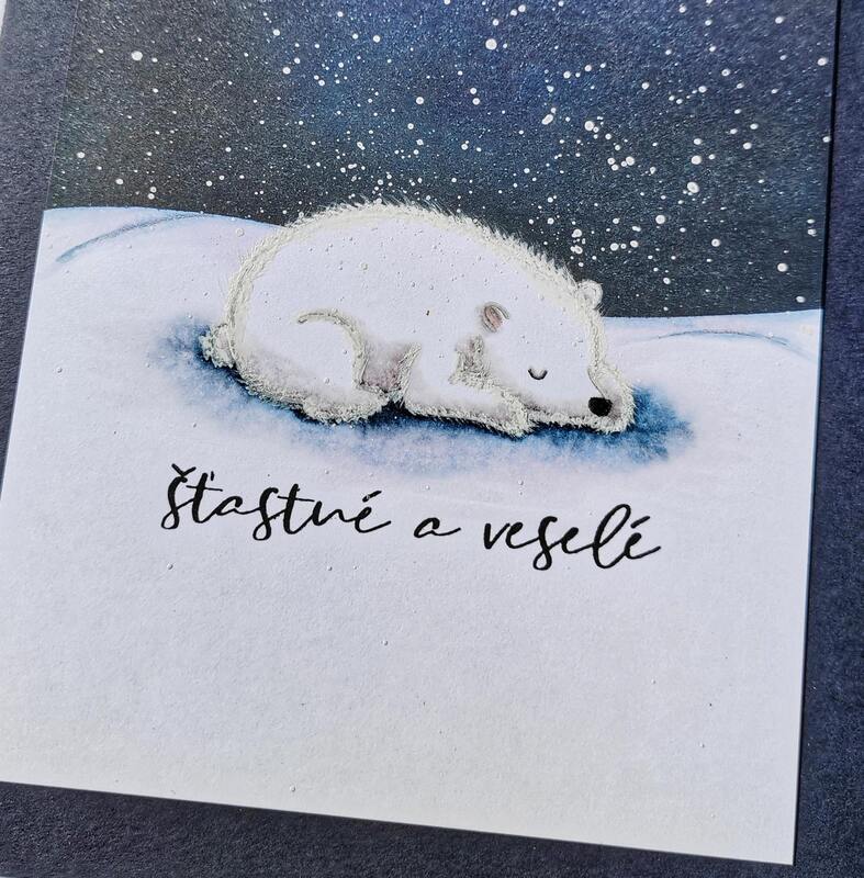 Přání ruční výroba - Lední medvěd spí - Šťastné a veselé - 1 ks