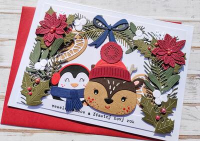 Přání ruční výroba - Tučňák s kolouškem - 1 ks