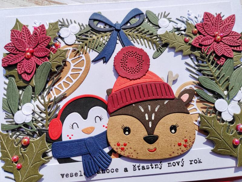 Přání ruční výroba - Tučňák s kolouškem - 1 ks