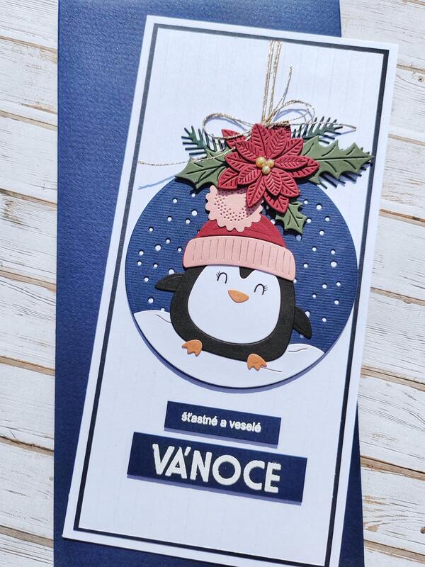 Přání ruční výroba - Vánoční ozdoba Tučňák - 1 ks