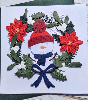 Přání ruční výroba - Sněhulák - Vánoční věneček - 1 ks