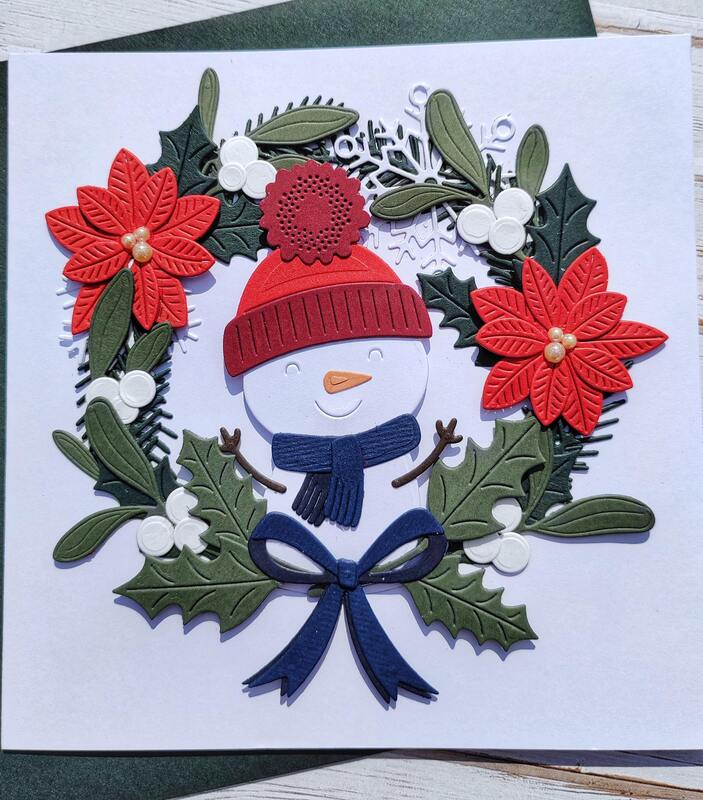 Přání ruční výroba - Sněhulák - Vánoční věneček - 1 ks