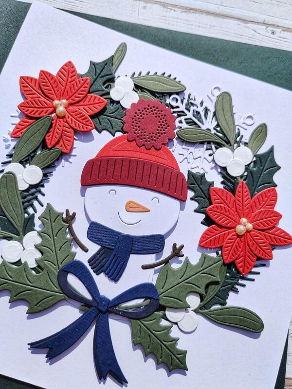 Přání ruční výroba - Sněhulák - Vánoční věneček - 1 ks