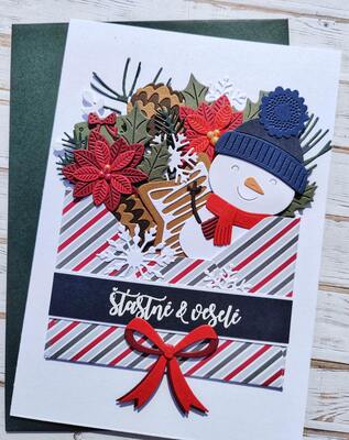 Přání ruční výroba - Vánoce v obálce - Sněhulák - 1 ks