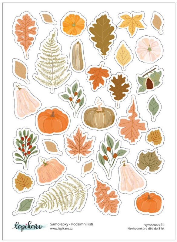 Samolepky LEPIKARO - Podzimní listí - 1 arch