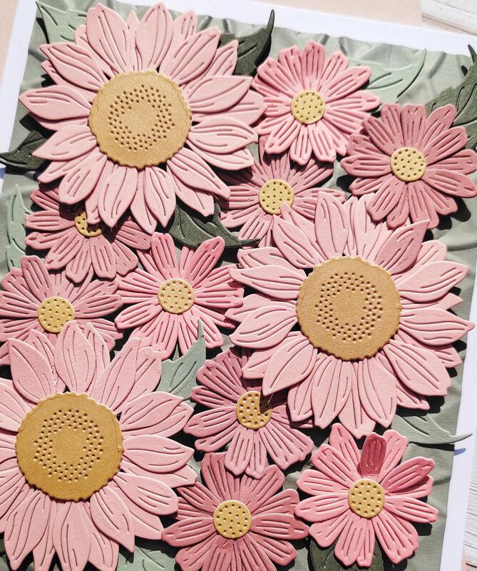 Přání ruční výroba - Růžové pastelové květiny - 1 ks