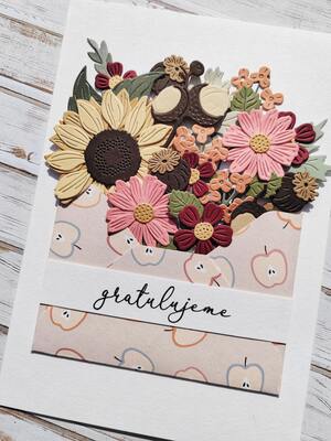 Přání ruční výroba - Podzimní květiny v obálce - 1 ks