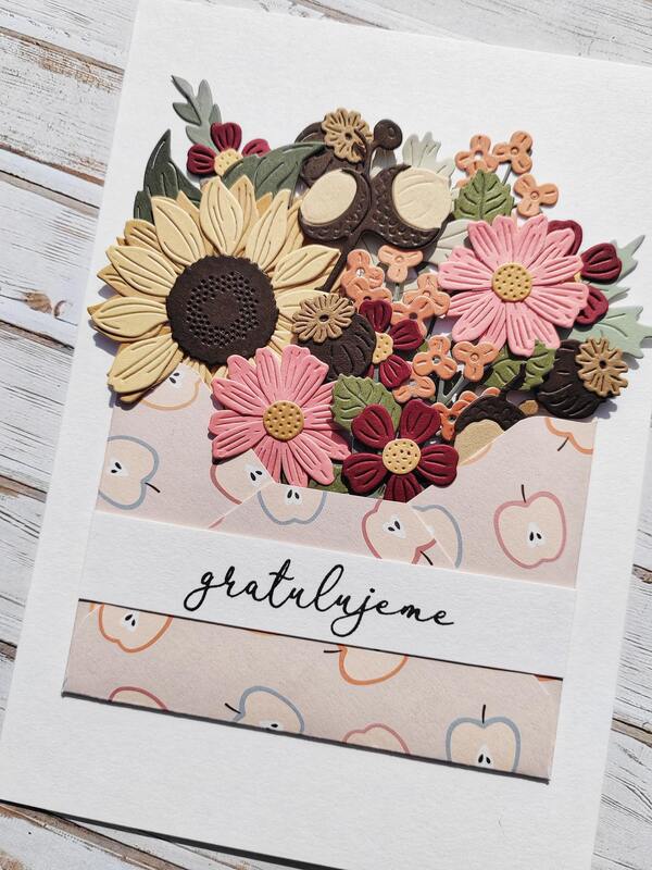 Přání ruční výroba - Podzimní květiny v obálce - 1 ks