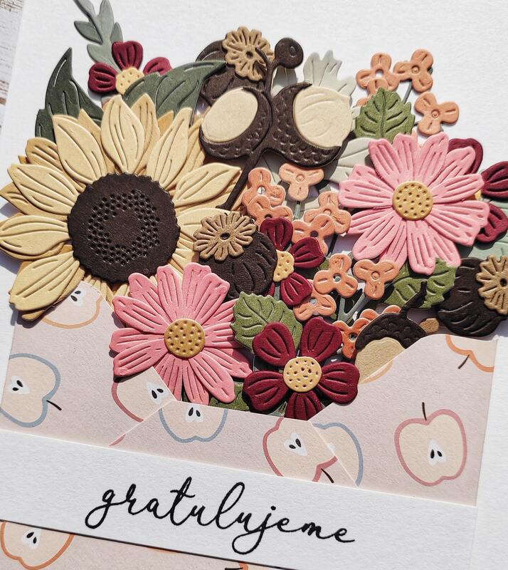 Přání ruční výroba - Podzimní květiny v obálce - 1 ks