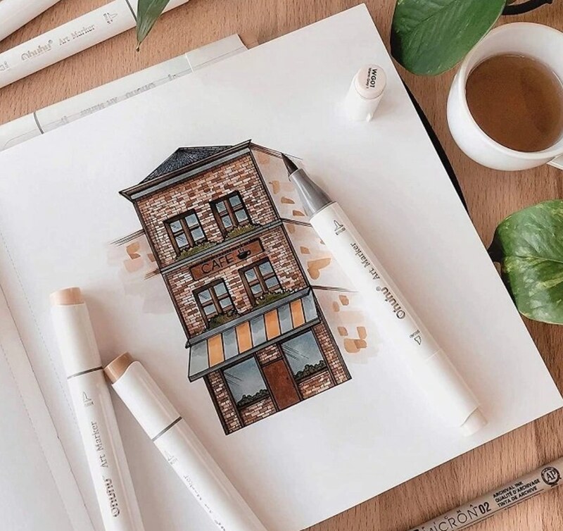 Alkoholové fixy se dvěma hroty OHUHU 60 ks - sada 60 ks