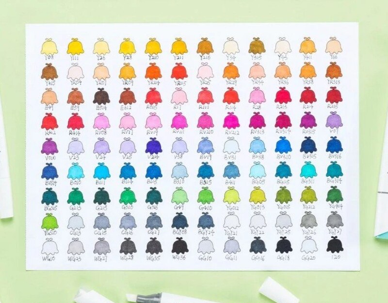 Alkoholové fixy OHUHU oboustranné Fine & Slim Broad 108 ks + blender - sada 108 ks