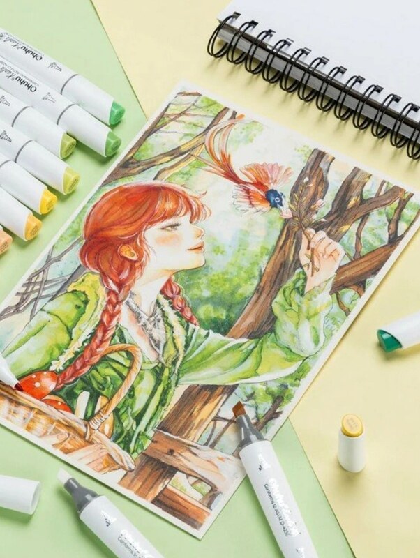 Alkoholové fixy OHUHU oboustranné Fine & Slim Broad 108 ks + blender - sada 108 ks