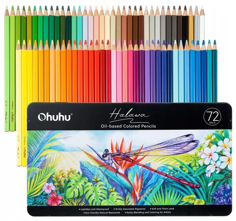 Olejové pastelky OHUHU Halawa, 72ks v kovové krabičce - 72 ks
