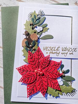 Přání ruční výroba - Vánoční hvězda - zlatý rámeček - 1 ks