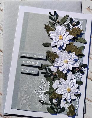 Přání ruční výroba - Vánoční hvězdy bílé - mint barva - 1 ks