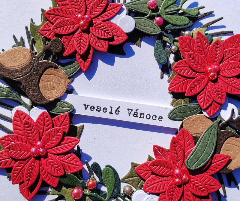 Přání ruční výroba - Vánoční hvězda - věneček - 1 ks