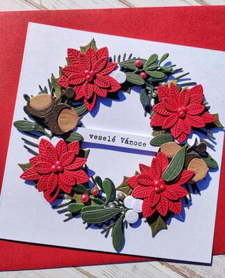 Přání ruční výroba - Vánoční hvězda - věneček - 1 ks