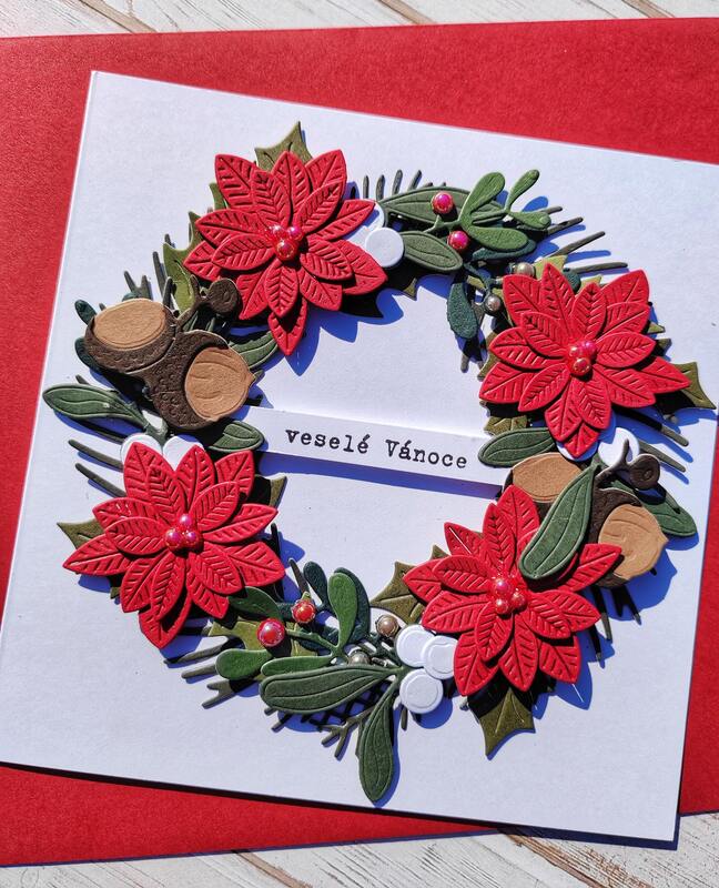 Přání ruční výroba - Vánoční hvězda - věneček - 1 ks